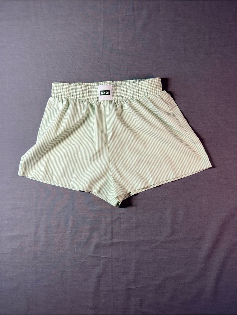 Alpha Chi Omega (AXΩ) sorority green & white striped boxer shorts men’s Sz M